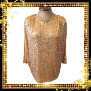 EVAN UK ☆ SPARKLY GOLD ☆ ALL-OVER SEQUINED TUNIC TOP ☆ NWT